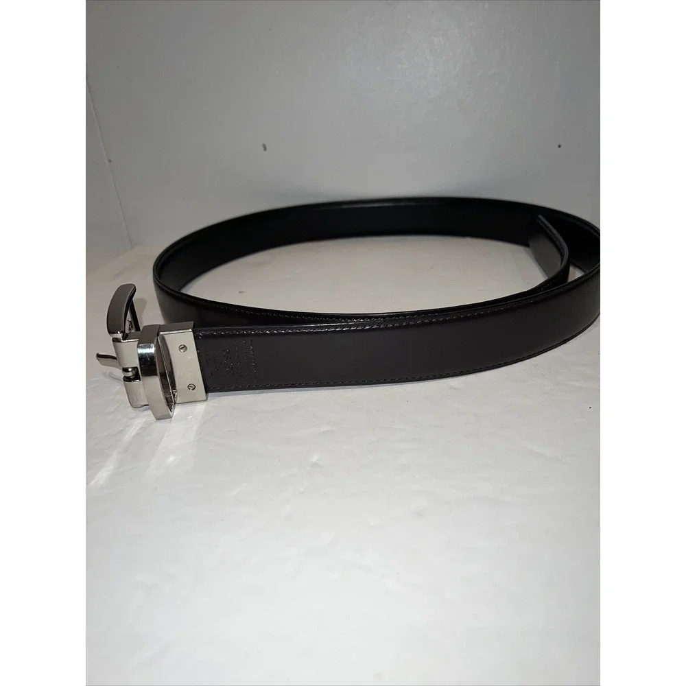 TUMI Mens Reversible Leather Belt Black Brown Silver Buckle Size 36/90 France